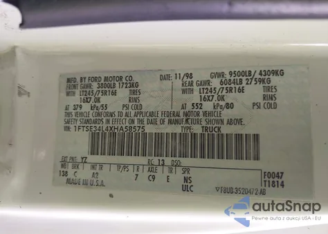 1999 Ford Econoline E350 Super Duty Van from USA, damaged, VIN 1FTSE34L4XHA58575